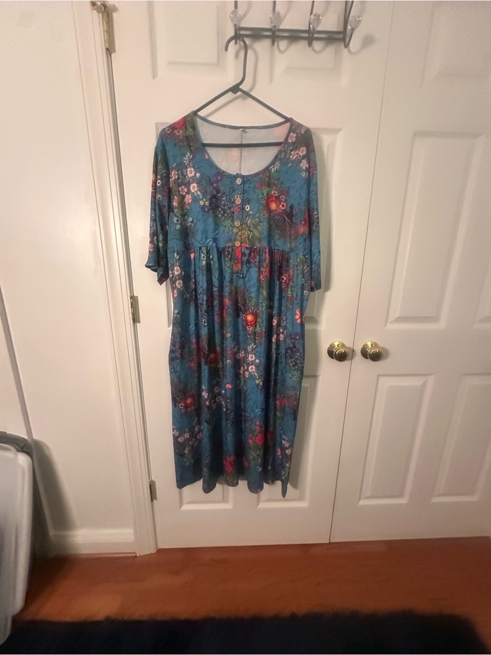 Blue Floral Scoop-Neck Women's Dress
